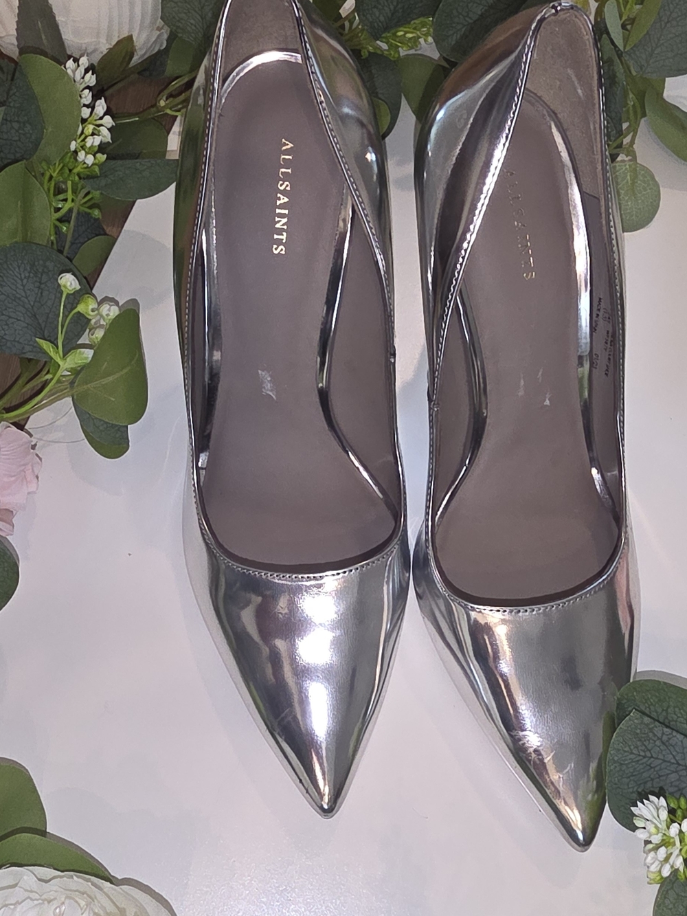 AllSaints Metallic Silver Pointed-Toe Pumps